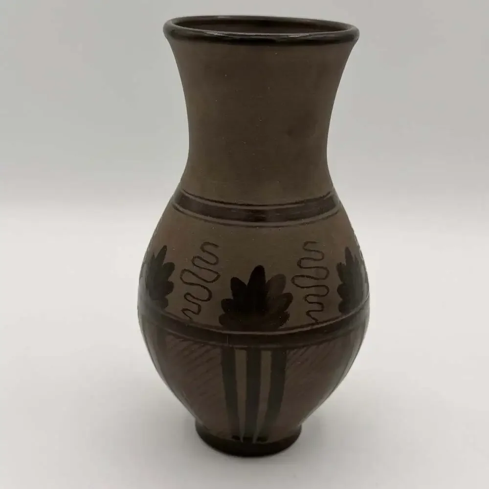 Signed Studio Art Hungarian Black Pottery Vase